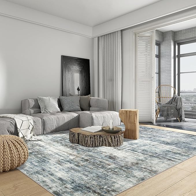 4x6 Area Rugs Washable Rug: Modern Abstract Living Room Rug Soft Anti-Skid Thin Carpet Indoor Floor Non-Shedding Carpets for Bedroom Dining Room Farmhouse Nursery Home Office - Blue Multi - Image 3