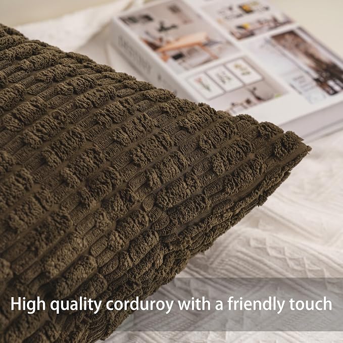 Aegero Pack of 2 Corduroy Decorative Throw Pillow Covers 16x16 Inch Soft Striped Pillow Covers Modern Farmhouse Home Decor for Sofa Living Room Couch Bed（Green） - Image 2
