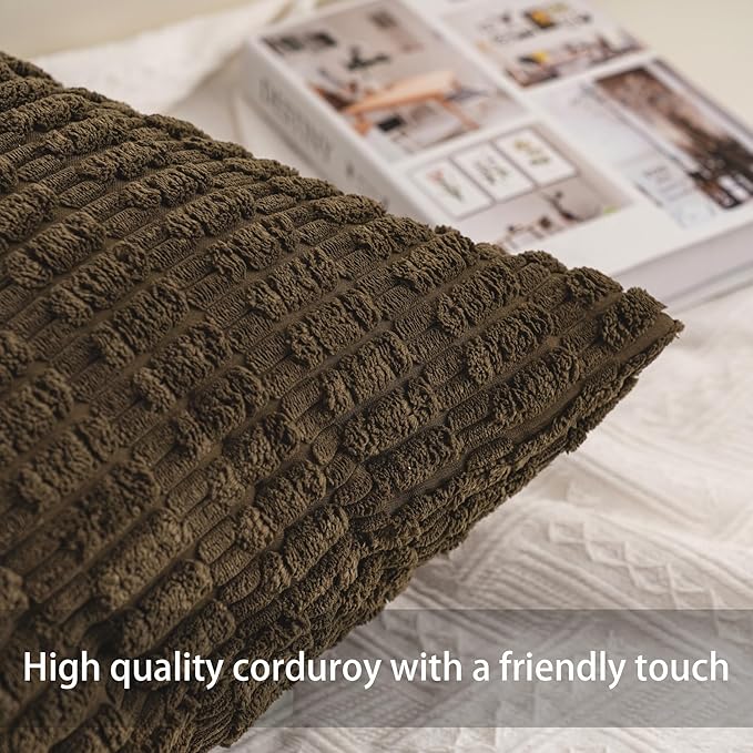 Aegero Pack of 2 Corduroy Decorative Throw Pillow Covers 24x24 InchSoft Striped Pillow Covers Modern Farmhouse Home Decor for Sofa Living Room Couch Bed（Green） - Image 2