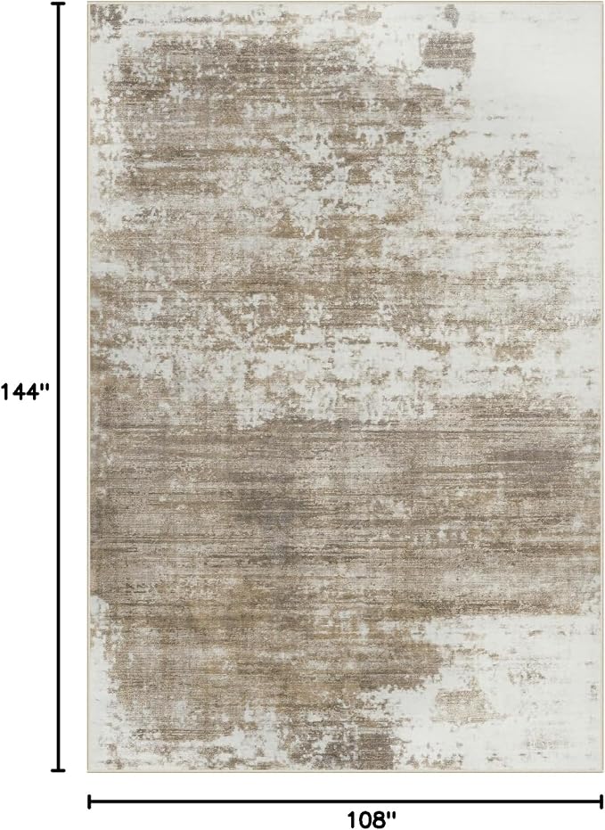 9x12 Area Rugs Washable Rug: Modern Abstract Living Room Rug Soft Anti-Skid Thin Carpet Indoor Floor Non-Shedding Carpets for Bedroom Dining Room Farmhouse Nursery Home Office Brown White - Image 2