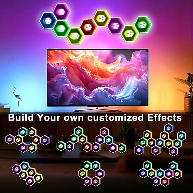 Hexagon LED Lights - 12 Pack Smart APP Gaming Decor | Gaming LED Light with Remote Control & Music Sync Honeycomb Shape Hexagon Wall Lights for Bedroom, Living Room Wall - Image 4