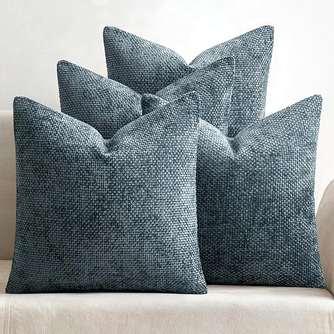 MIULEE Pack of 4 Couch Throw Pillow Covers 18x18 Inch Navy Blue Soft Decorative Chenille Pillow Covers Farmhouse Accent Cushion Covers for Boho Home Decor Sofa Bedroom Living Room by MIULEE