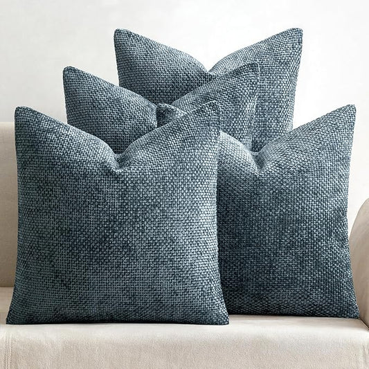 MIULEE Pack of 4 Couch Throw Pillow Covers 18x18 Inch Navy Blue Soft Decorative Chenille Pillow Covers Farmhouse Accent Cushion Covers for Boho Home Decor Sofa Bedroom Living Room by MIULEE