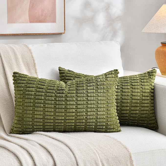 Fancy Homi 4 Packs Decorative Throw Pillow Covers for Living Room Couch Bed, Modern Farmhouse Boho Home Décor Accent Cushion Case, 24" x 12", Moss Green - Image 5