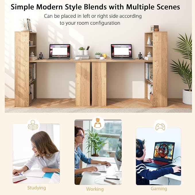 Tangkula Computer Desk with Bookshelf, Writing Study Desk with Storage Shelves & CPU Stand, Modern Compact Computer Workstation for Home & Office, Space-Saving Design(Natural) | Natural Wood Desk w/Storage Shelves & CPU Stand, Space-Saving Design Writi... - Image 6