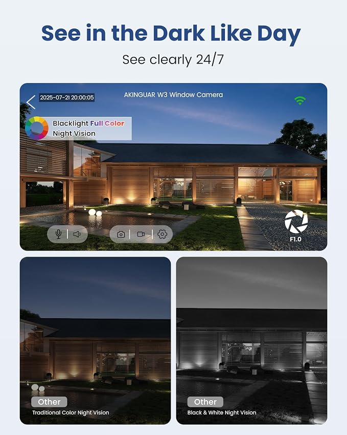 3MP 2K Window Camera, 2.4GHz WiFi 6 Window Security Camera, Blacklight Full-Color Night Vision, Smart AI Detection & Descriptive Alert, 24/7 Recording, No-Drill Magnetic Mount, 2 Packs - Image 6