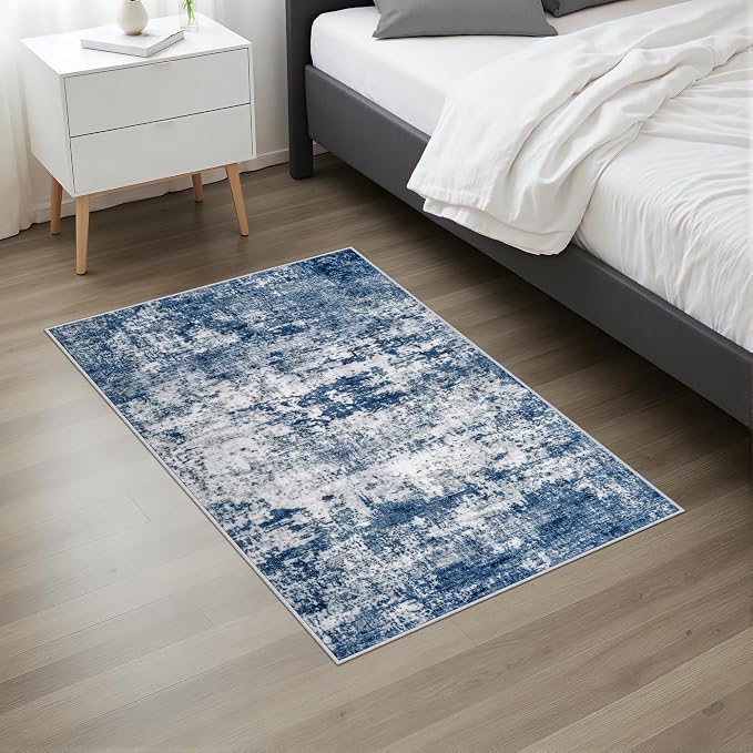Washable Area Rug 2x3 Entryway Rug: Washable Modern Abstract Soft Thin Rug Indoor Floor No Slip Stain Resistant Carpet for Bedroom Dining Room Farmhouse Nursery Home Office - Blue - Image 4
