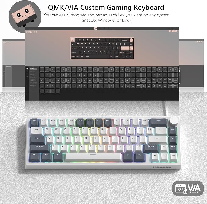 Womier 60% Gaming Keyboard Wired, Creamy Mechanical Keyboard QMK/VIA | Hot Swappable Gasket Mount RGB Key board & Translucent Keycaps POM Linear Switch for Windows/MAC (VK66 PRO White) - Image 2