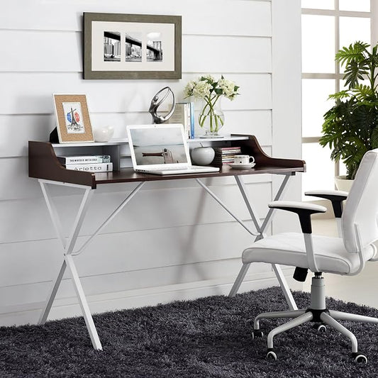 Modway Bin Contemporary Modern Writing Desk With Storage Cubbies in Cherry by Modway
