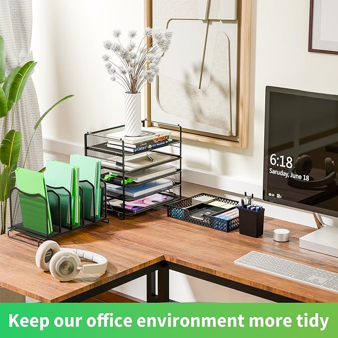 Simple Trending 5 Tier Mesh Desk File Organizer, Paper Letter Tray File Holder with Sliding Drawer Organizer for Office Home, Black - Image 4