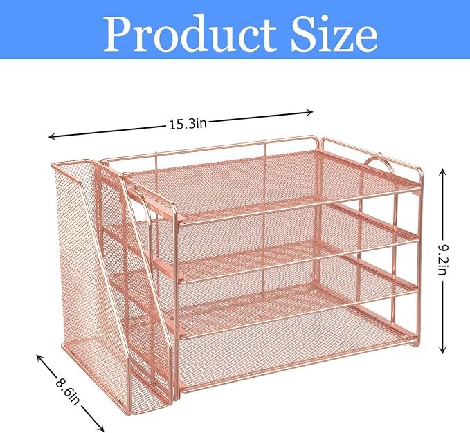 gianotter 4-Tier Paper Organizer With Magazine Holder | Desk Organizers and Accessories, File Organizer for Office Supplies Storag (Rose Gold, 4-Tier) - Image 5