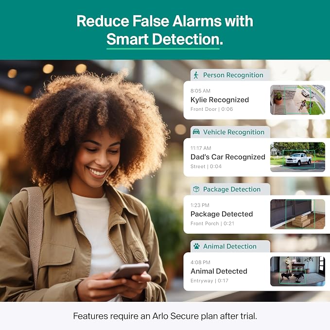 Arlo Essential Security Camera 2K (3rd Gen, 2025 Release) 2 Cam + 2 Solar Panels + 6 Months of Secure Plus Plan - Wireless Outdoor Camera, Battery Power, Person Recognition, Package Detection, White - Image 2