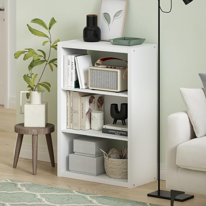 Furinno Viola Book Shelf, 3-Tier Bookshelf, Extra Thick Frame Bookcase with Open Shelf, Open Back Design, 11.3" x 23.2" x 35.9", for Living Room, Bedroom, Home Office, White - Image 2