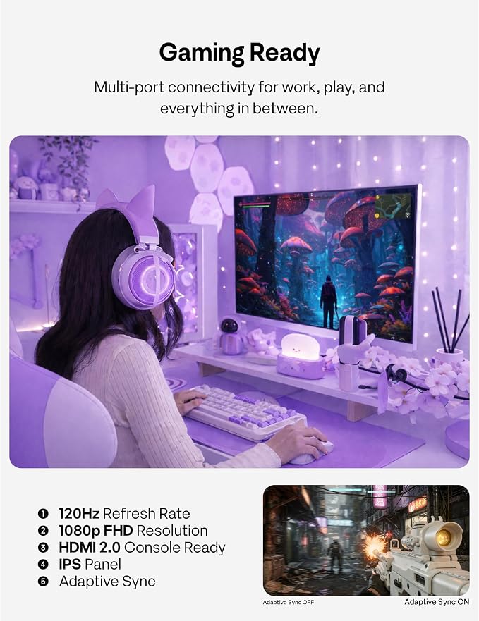 Pixio PX246 Wave Purple 24 inch 120Hz Refresh Rate FHD 1080p Resolution IPS Panel 4ms GTG Response Time Gaming Monitor with Adaptive Sync - Image 6