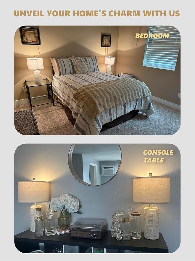 PoKat 23" Modern Ceramic Table Lamp Set of 2 for Living Room White Desk Lamps for Bedroom Farmhouse Bedside Nightstand Lamp House Warming Gifts New Home Decor End Table Lamps Gifts for Women Mom Beige - Image 3