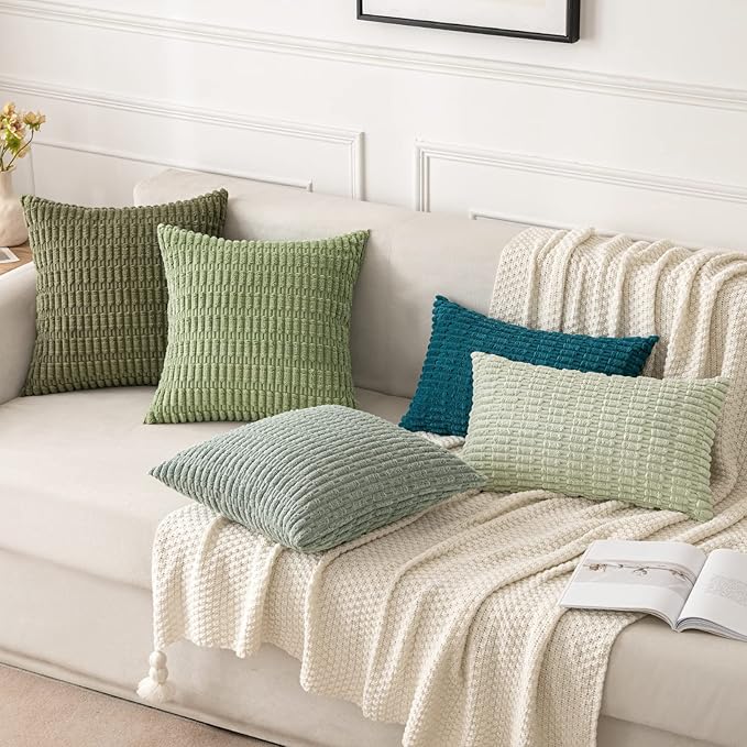 MIULEE Pack of 2 Spring Corduroy Decorative Throw Pillow Covers 16x16 Inch Soft Boho Striped Pillow Covers Modern Farmhouse Home Decor for Summer Sofa Living Room Couch Bed Olive Green - Image 2