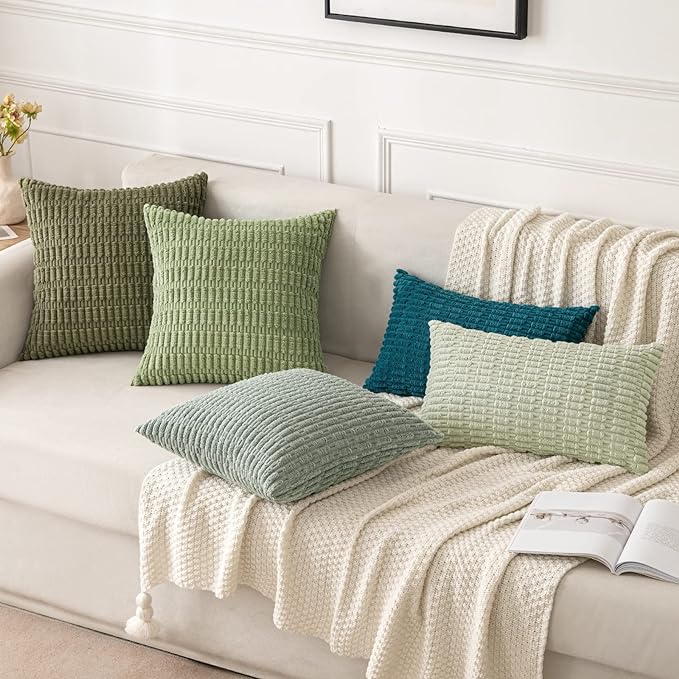 MIULEE Pack of 2 Spring Corduroy Decorative Euro Sham Throw Pillow Covers 24x24 Inch Soft Boho Striped Pillow Covers Modern Farmhouse Home Decor for Summer Sofa Living Room Couch Bed Olive Green - Image 5