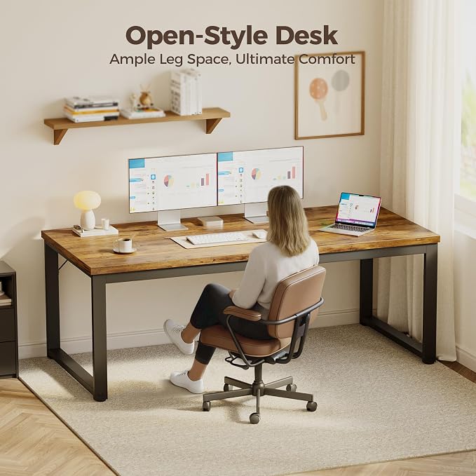 Mericonia 40 Inch Computer Desk, 1.2" Thick Small Office Table, Brown | Modern Simple Style, Heavy Duty Industrial Frame, Small Study & Writing Table for Home Bedroom Work - Image 7