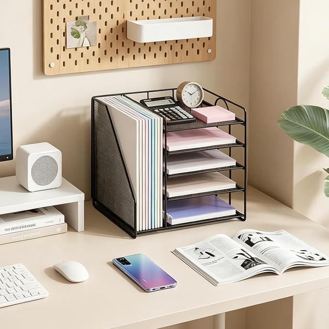 OPNICE 5-Tier Desktop File Paper Organizer, Desk Organizers and Accessories, Office Desk Accessories & Workspace Organizers for Home Office Supplies, Black - Image 4
