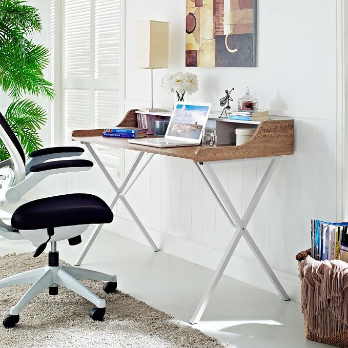 Modway Bin Contemporary Modern Writing Desk With Storage Cubbies in Walnut - Image 2
