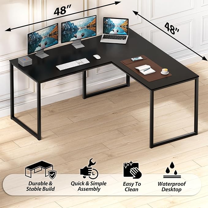 SHW Mission 48 x 48 L-Shape Home Office Computer Desk, Black | Reversible Desktop Design - Image 5