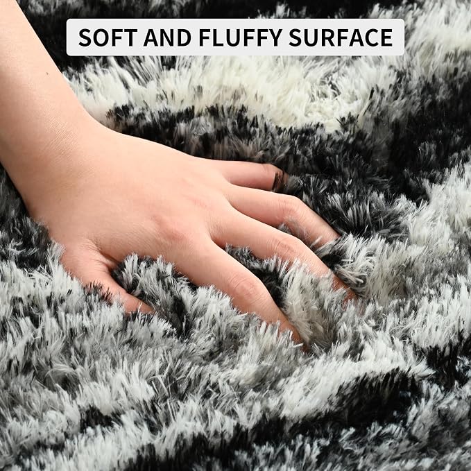 Tepook Fluffy Large Rugs for Living Room, Shag Area Rug 6x9 Soft Carpet for Bedroom, Modern Shaggy Rug for Kids Boys Girls, Plush Indoor Nursery Home Decor Rug with Non-Slip Bottom, Black White - Image 6