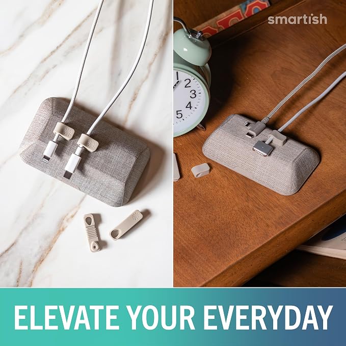 Smartish® Magnetic Cord Holder - Bigger Cable Wrangler Organizer with Magnet Clips for Charger Management on Desktop, Nightstand - Holds 6+ Cables - Lightly Toasted Beige - Image 4