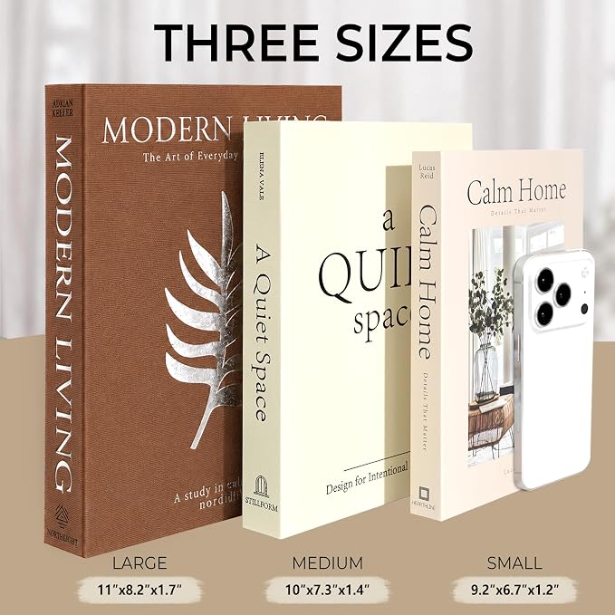 OuMuaMua Decorative Books for Home Decor, Set of 3 Stackable Fake Books for Coffee Table Bookshelf Decor, Modern Aesthetic Decorative Book for Home Living Room Bedroom Office Decoration, Linen Beige - Image 3