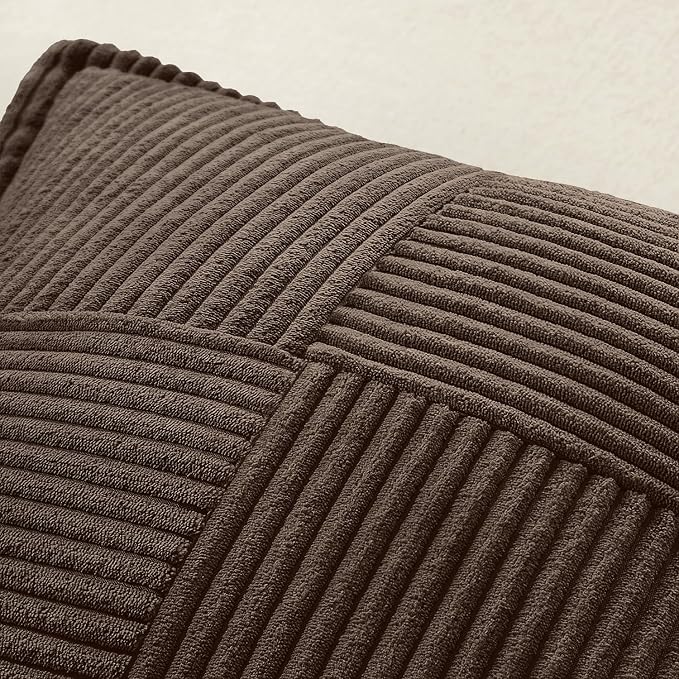 MIULEE Decorative Throw Pillow Covers for Couch Bed Livingroom 20x20 Inch Set of 2 Dark Brown Boho Accent Throw Pllows Broadside Striped Patchwork Soft Corduroy Pillowcases - Image 6