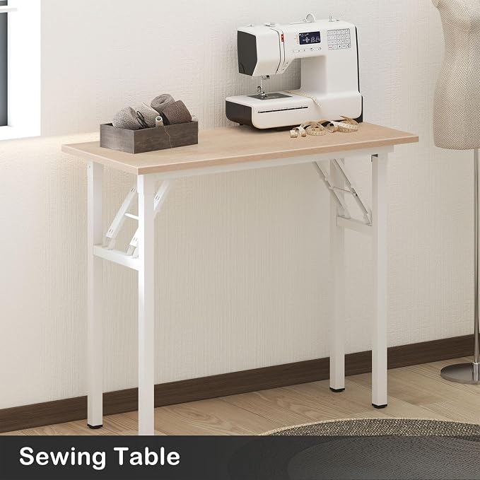 Need Small Computer Desk 31.5 in Folding Home Office Table Pink Oak | White Frame Writing Gaming Work Table/Sturdy Foldable Study Table for Small Space/Dormitory, No Assembly Required - Image 4