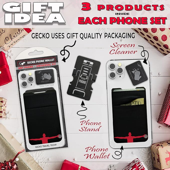 Gecko Travel Tech Double Pocket - Adhesive Card Holder - Cell Phone Pouch - Stick on Spandex Pocket - Carry Credit Cards and Cash (Basketball) - Image 8