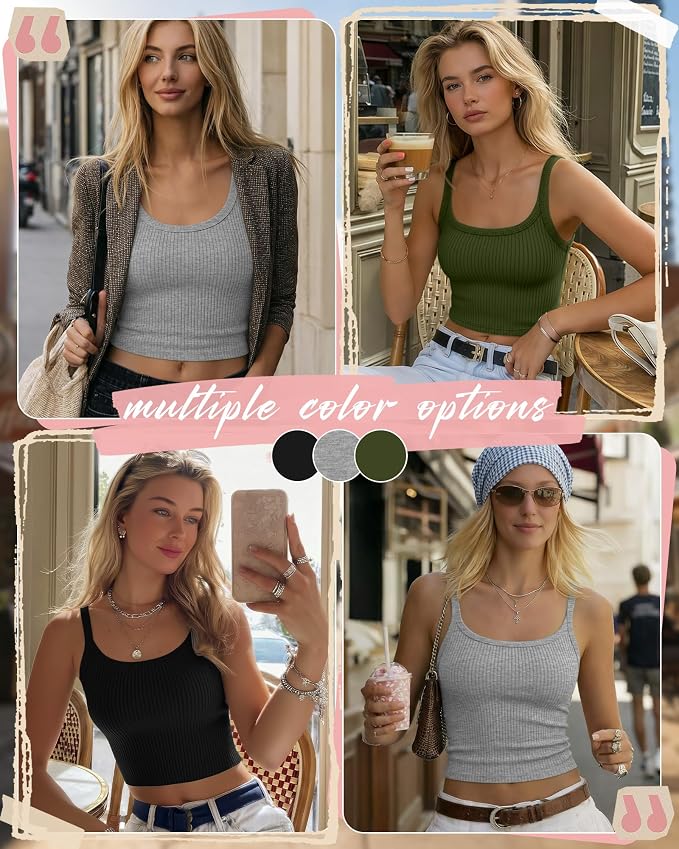 Ficerd 3 Pack Women's Tank Tops 95% Cotton Spaghetti Strap Ribbed Crop Camisole Slim Fitted Basic Summer Sleeveless Layer - Image 2