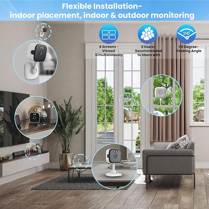 vebiliki 【2 Pack】 Window Cameras with 32GB SD Cards, 2K 3MP Indoor Cameras for Home Security, AI Starlight Color Night Vision, Easy Install & Use, 24/7 Recording, Support 5GHz & 2.4GHz WiFi - Image 6