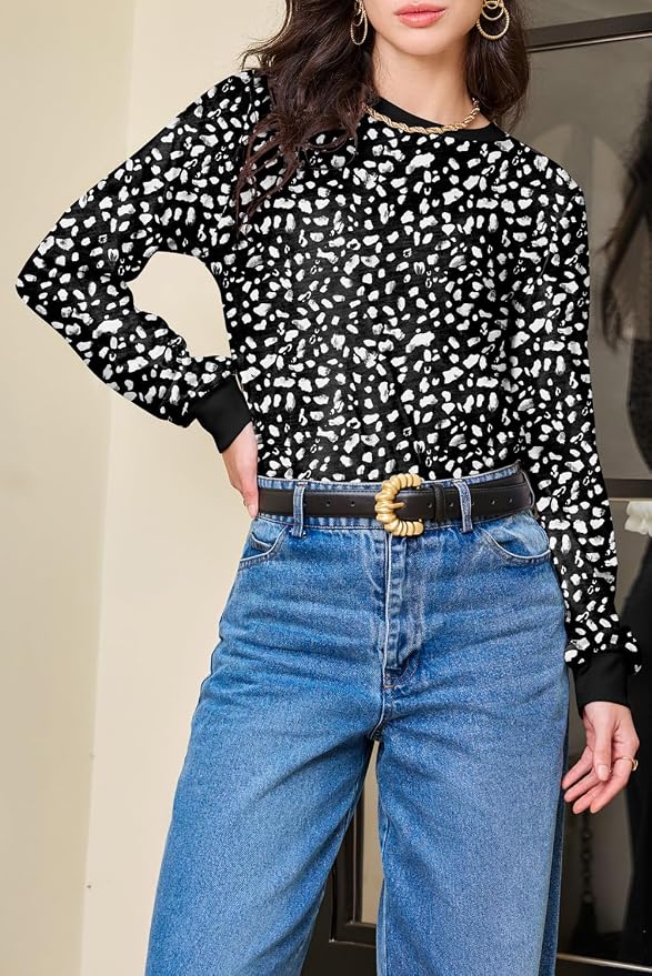 EVALESS Womens Crewneck Long Sleeve Tops Casual Polka Dots Tops Fall 2026 Tshirts Shirts - Image 5