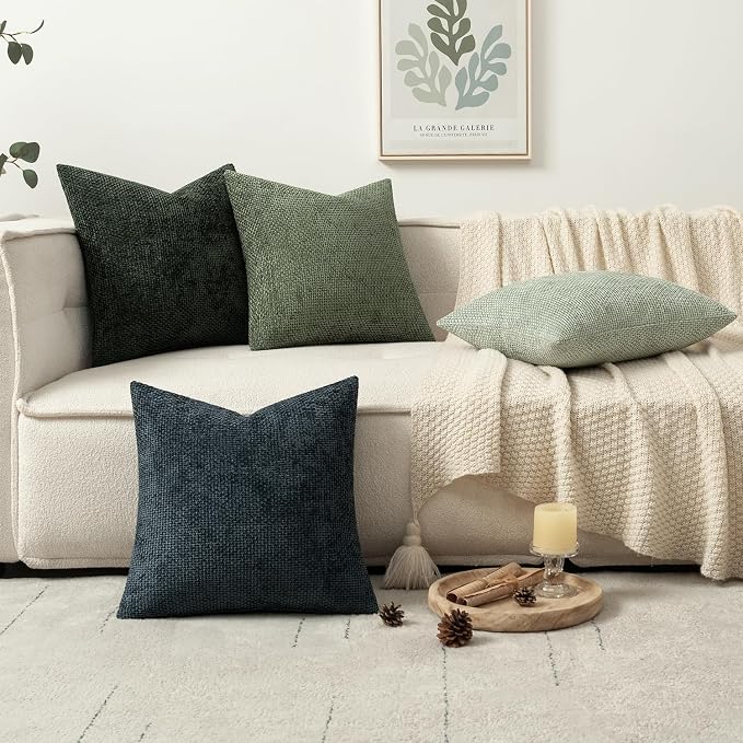 MIULEE Pack of 4 Couch Throw Pillow Covers 16x16 Inch Neutral Green Soft Decorative Chenille Pillow Covers Farmhouse Accent Cushion Covers for Boho Spring Home Decor Sofa Bedroom Living Room - Image 5