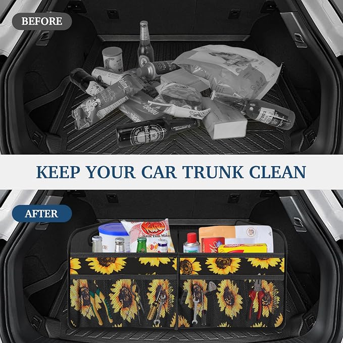 Femuar Car Trunk Organizer, Car Storage Organizer with Large Capacity Waterproof Collapsible Trunk Organizer for Car Suv/Jeep/Sedan (Sunflower, Standard) - Image 4