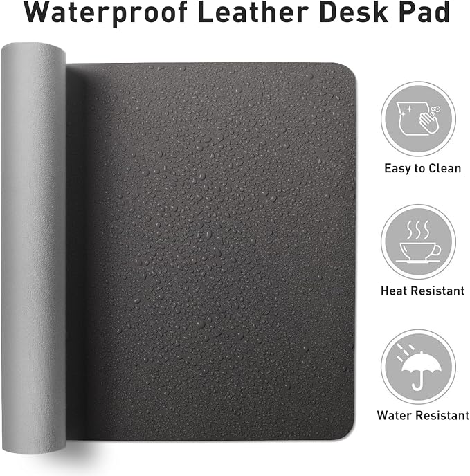 Aothia Faux Leather Desk Mat - Non-Slip PU Leather Desk Blotter, Waterproof Writing Surface, Large Desk Pad for Office & Home (Grey, 55" x 17") - Image 7