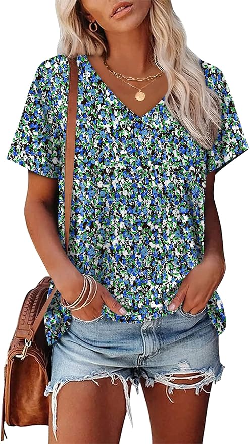 Alaroo Womens Summer Tops 2026 V Neck Short Sleeve Shirts Trendy Dressy Casual Vacation Outfits Printed - Image 2