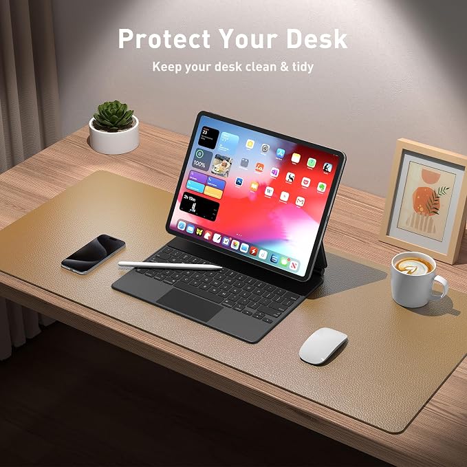 Aothia Faux Leather Desk Mat for Keyboard & Mouse (Khaki, 36" x 17") | Large desk mat for keyboard, mouse and laptop, creating a clean, organized workspace for work, study and everyday use - Image 4