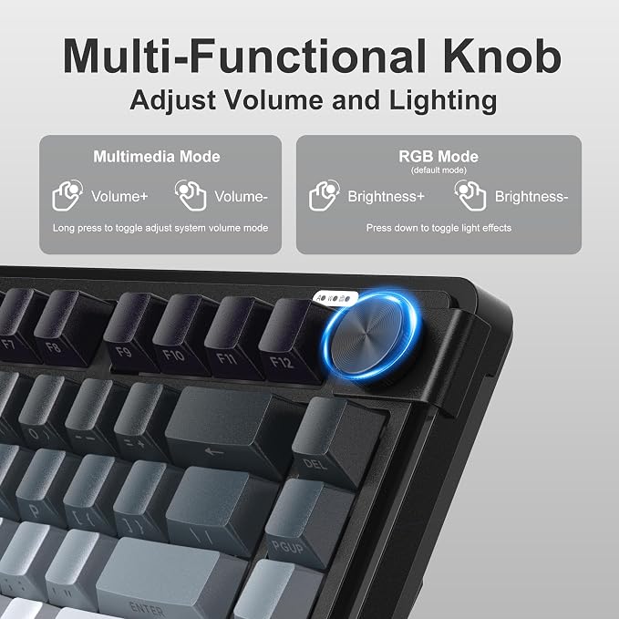 MageGee Wireless Gaming Keyboard 81 Keys RGB Backlit Tri-Mode Bluetooth 2.4G USB-C Rechargeable Mechanical Feel Keyboard 4000mAh Battery Knob Control 26-Key Anti-Ghosting for PC Mac Windows – GK950 - Image 4