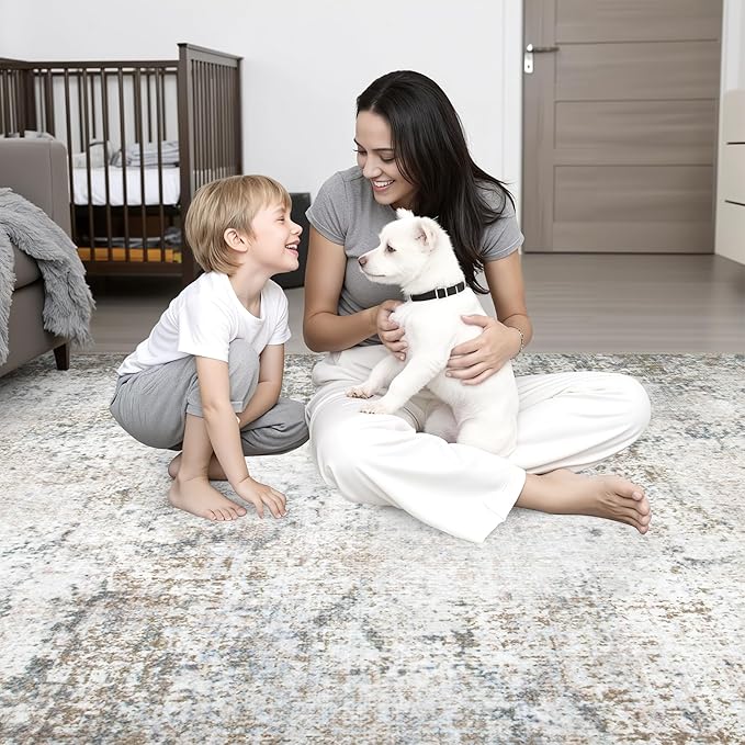 10x12 Area Rug Living Room Rug: Washable Modern Abstract Soft Thin Rug Indoor Floor No Slip Stain Resistant Carpet for Bedroom Dining Room Farmhouse Nursery Home Office - Brown Grey - Image 7