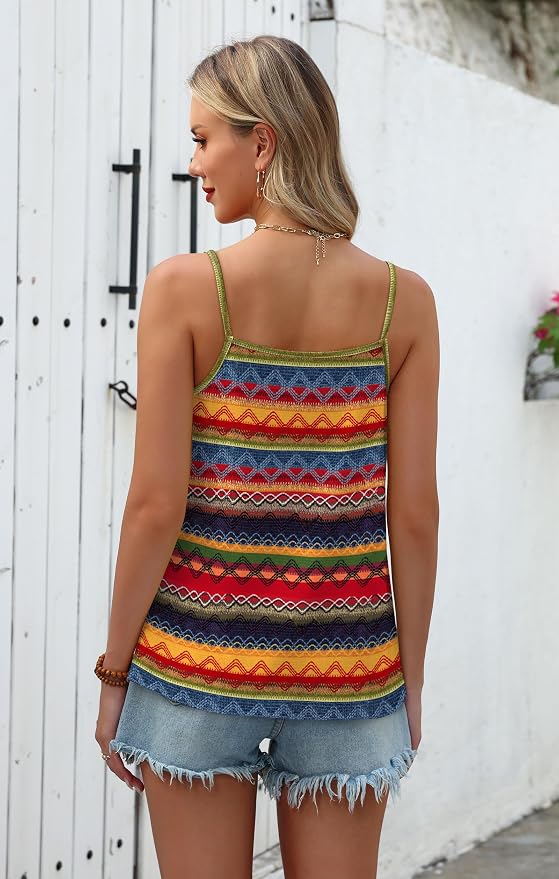 WIHOLL Tank Tops for Women Beaded Spaghetti Strap Cami Flowy Scoop Neck Sleeveless Summer Beach Vacation Spring Clothes - Image 4