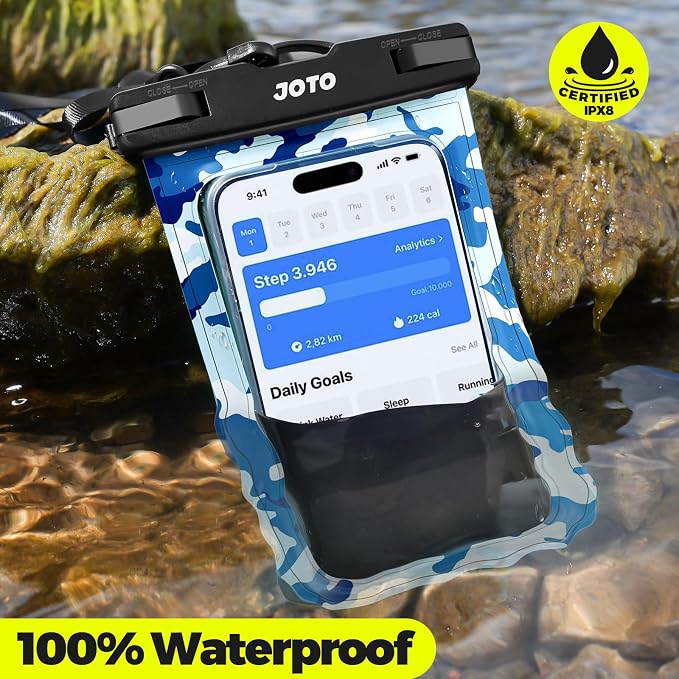 JOTO Up to 7" Universal Waterproof Phone Case for iPhone 17 Air 16 15 14 13 12 11 Plus Pro Max, IPX8 Cellphone Dry Bag XR X SE, Galaxy S23 S22 S21 S20+ S20 S10 Plus Note, Pixel -CamoBlue - Image 2