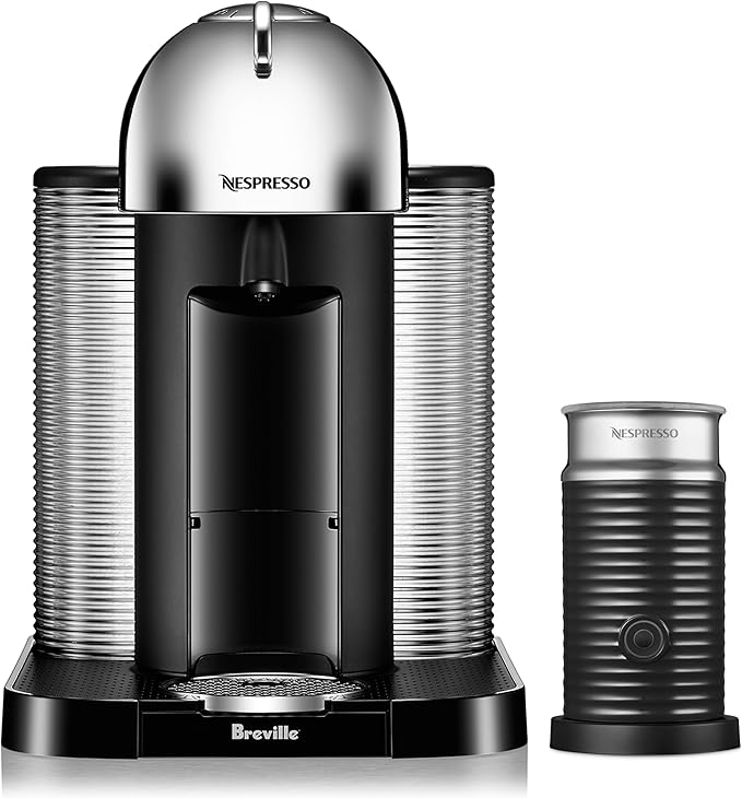 Nespresso Vertuo Coffee and Espresso Maker by Breville, Chrome with Aeroccino Milk Frother by Unknown