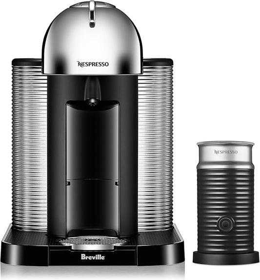 Nespresso Vertuo Coffee and Espresso Maker by Breville, Chrome with Aeroccino Milk Frother by Unknown