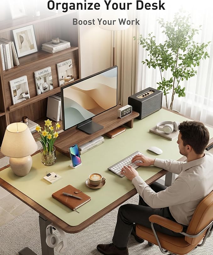 Aothia Faux Leather Desk Mat - Large Mouse Pad, Non-Slip PU Leather Blotter, Waterproof Writing Surface for Office and Home (Grass Green, 40" x 24") - Image 3