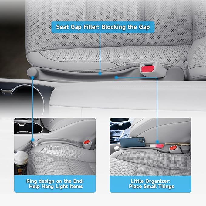 Givifive Car Seat Gap Filler Set of 2, 3IN1 Seat Side Gap Filler Plug with Storage Slot & Hook Function, Soft Foam Universal Fit Car SUV Truck Fill Gap Between Seats Console Organizer（Standard Gray） - Image 3