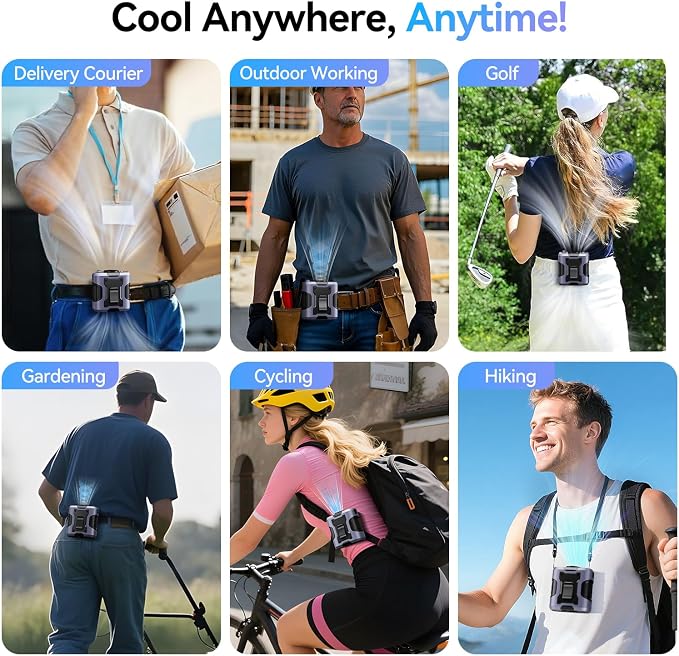KIMMOO 5 in 1 Portable Waist Fan, 100 Speeds Powerful 13500RPM, Hands-Free Neck Fan with up to 24H Cooling, Rechargeable Personal Wearable Belt Body Shirt Fan for Camping Outdoor Jobsite, Grey - Image 8