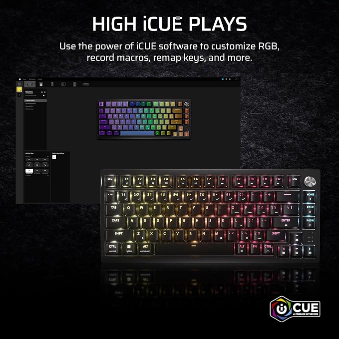 Corsair K65 Plus Wireless 75% RGB Hot-Swappable Mechanical Gaming Keyboard – Pre-Lubricated MLX Fusion Tactile Switches – Dual-Layer Sound Dampening – PBT Keycaps – QWERTY NA – Black - Image 12