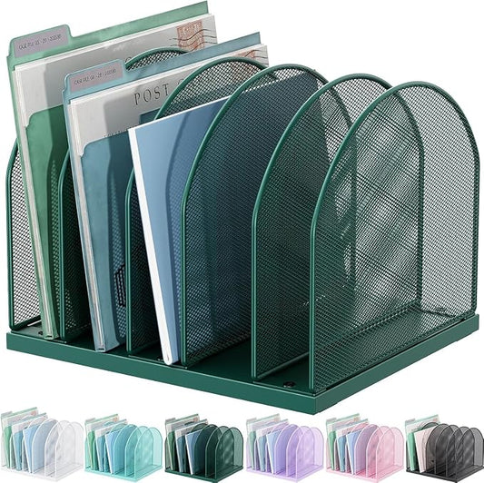gianotter Desktop File Organizer with 5 Compartments | Desk Organizer Paper Organizer for Desk Workspace Organizers for Office Supplies (Green, Upright Style) by gianotter